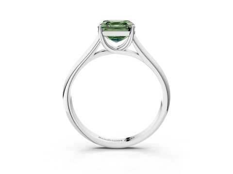 White gold Fancy Green Asscher Cut Cut Diamond Solitaire Engagement Ring with Tapered Plain Band and Four-Prong Setting_15