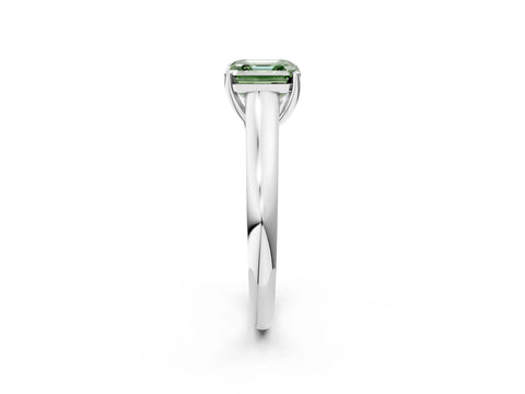 White gold Fancy Green Asscher Cut Cut Diamond Solitaire Engagement Ring with Tapered Plain Band and Four-Prong Setting_2