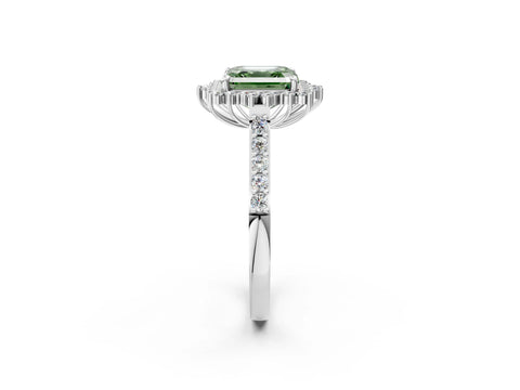 White gold Fancy Green Asscher Cut Cut Diamond Sunburst Halo Engagement Ring with Pavé Band_14