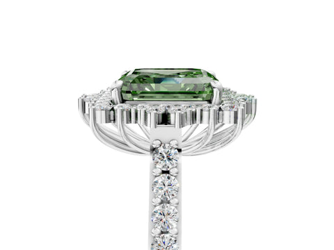 White gold Fancy Green Asscher Cut Cut Diamond Sunburst Halo Engagement Ring with Pavé Band_17