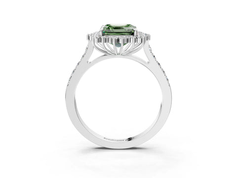 White gold Fancy Green Asscher Cut Cut Diamond Sunburst Halo Engagement Ring with Pavé Band_3