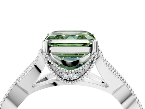 White gold Fancy Green Asscher Cut Cut Diamond Twisted Band with Milgrain Pave Setting and Four-Prong Setting_16