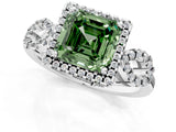 White gold Fancy Green Asscher Cut Cut Halo Diamond Infinity Band with Four-Prong Setting_1