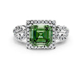 White gold Fancy Green Asscher Cut Cut Halo Diamond Infinity Band with Four-Prong Setting