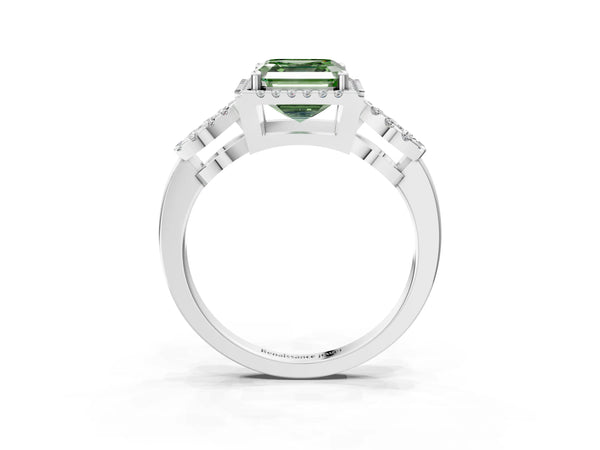 White Gold Asscher Cut Pave Infinity Halo Engagement Ring Setting for Fancy Green Center