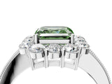 White gold Fancy Green Asscher Cut Cut Halo Diamond Pavé Engagement Ring with Milgrain Detailing_16