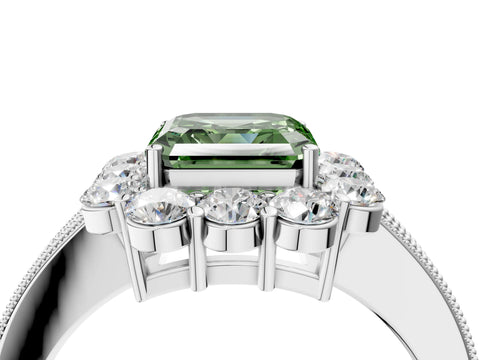 White gold Fancy Green Asscher Cut Cut Halo Diamond Pavé Engagement Ring with Milgrain Detailing_16