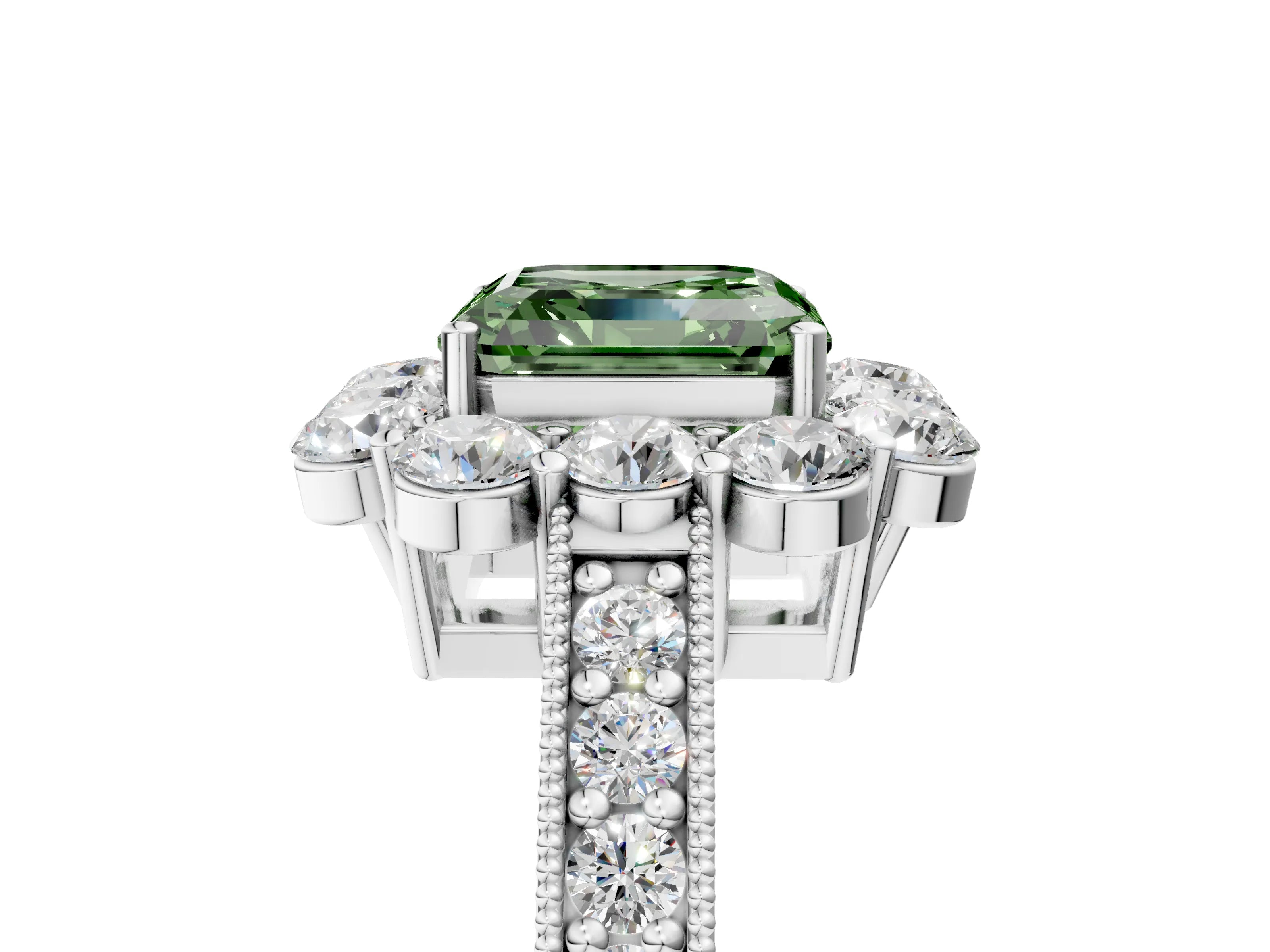 White gold Fancy Green Asscher Cut Cut Halo Diamond Pavé Engagement Ring with Milgrain Detailing_17
