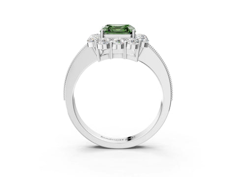 White gold Fancy Green Asscher Cut Cut Halo Diamond Pavé Engagement Ring with Milgrain Detailing_21