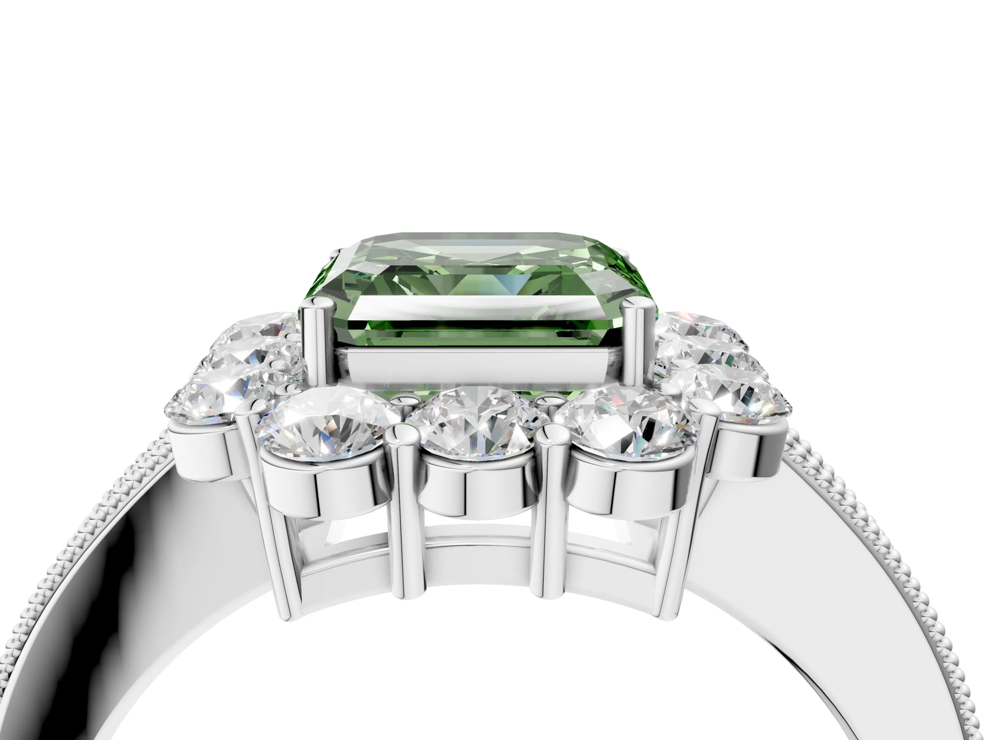 White gold Fancy Green Asscher Cut Cut Halo Diamond Pavé Engagement Ring with Milgrain Detailing_22
