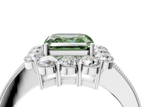 White gold Fancy Green Asscher Cut Cut Halo Diamond Pavé Engagement Ring with Milgrain Detailing_22