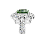 White gold Fancy Green Asscher Cut Cut Halo Diamond Pavé Engagement Ring with Milgrain Detailing_23