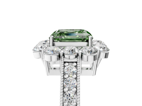 White gold Fancy Green Asscher Cut Cut Halo Diamond Pavé Engagement Ring with Milgrain Detailing_23