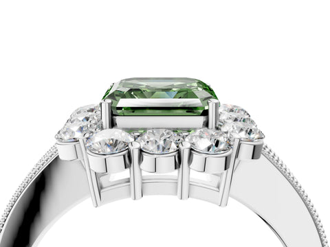 White gold Fancy Green Asscher Cut Cut Halo Diamond Pavé Engagement Ring with Milgrain Detailing_4