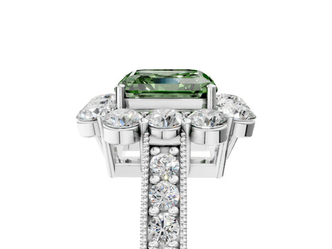 White gold Fancy Green Asscher Cut Cut Halo Diamond Pavé Engagement Ring with Milgrain Detailing_5