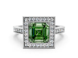 White gold Fancy Green Asscher Cut Cut Halo Pavé Diamond Ring