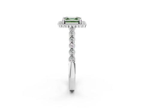 White gold Fancy Green Asscher Cut Cut Halo Pavé Solitaire Ring with Milgrain Band_14