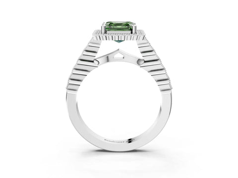 White gold Fancy Green Asscher Cut Cut Halo Pavé Solitaire Ring with Milgrain Band_15