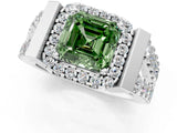 White gold Fancy Green Asscher Cut Cut Halo Split Shank Prong Set Ring_1