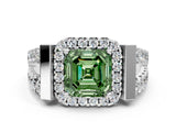 White gold Fancy Green Asscher Cut Cut Halo Split Shank Prong Set Ring