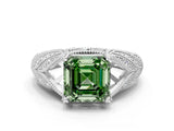 White gold Fancy Green Asscher Cut Cut Milgrain Pave Diamond Engagement Ring with Four-Prong Setting_15
