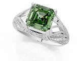 White gold Fancy Green Asscher Cut Cut Milgrain Pave Diamond Engagement Ring with Four-Prong Setting_16