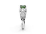White gold Fancy Green Asscher Cut Cut Milgrain Pave Diamond Engagement Ring with Four-Prong Setting_17