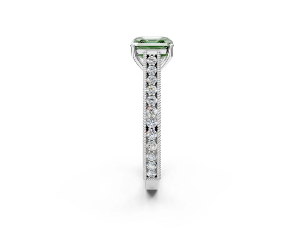 Platinum Asscher Cut Vintage Pave Engagement Ring Setting for Fancy Green Center
