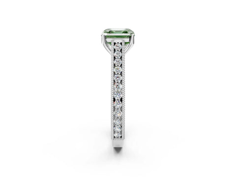 White gold Fancy Green Asscher Cut Cut Pave Band Milgrain Solitaire Ring_2
