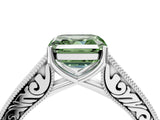White gold Fancy Green Asscher Cut Cut Pave Band Milgrain Solitaire Ring_4