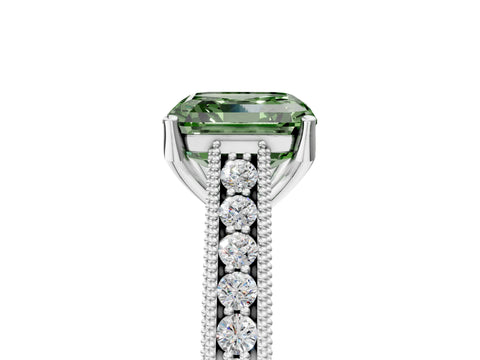 White gold Fancy Green Asscher Cut Cut Pave Band Milgrain Solitaire Ring_5