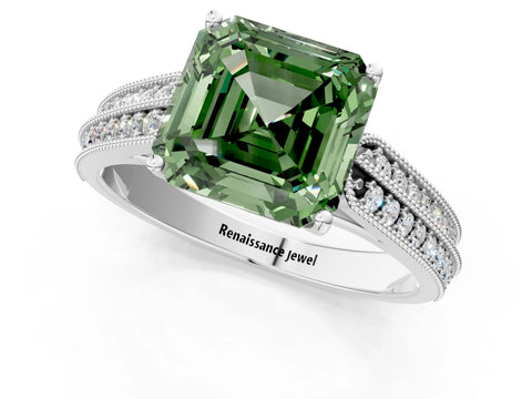 White gold Fancy Green Asscher Cut Cut Pave Split Shank Engagement Ring with Four-Prong Setting_13