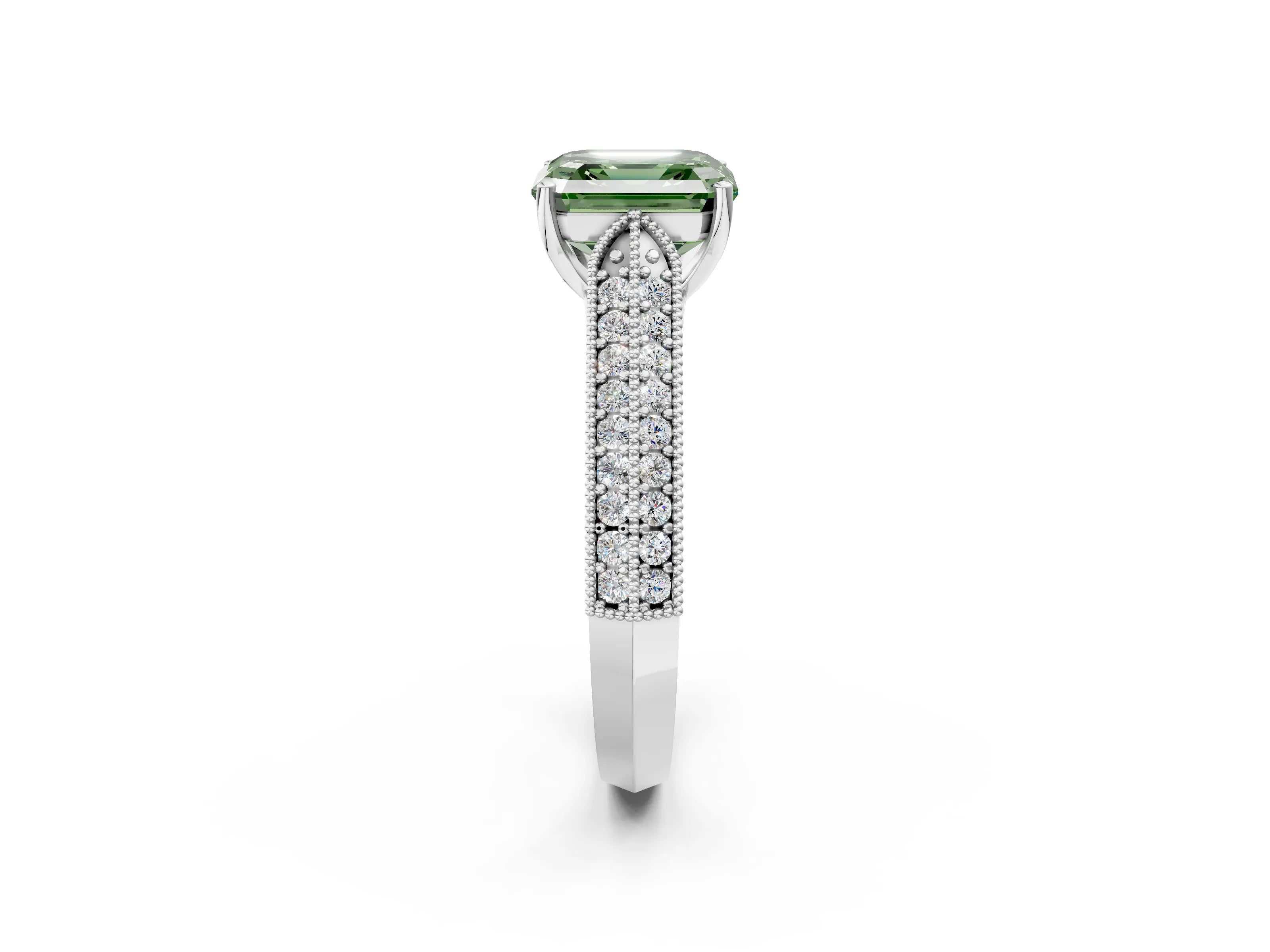 White gold Fancy Green Asscher Cut Cut Pave Split Shank Engagement Ring with Four-Prong Setting_14