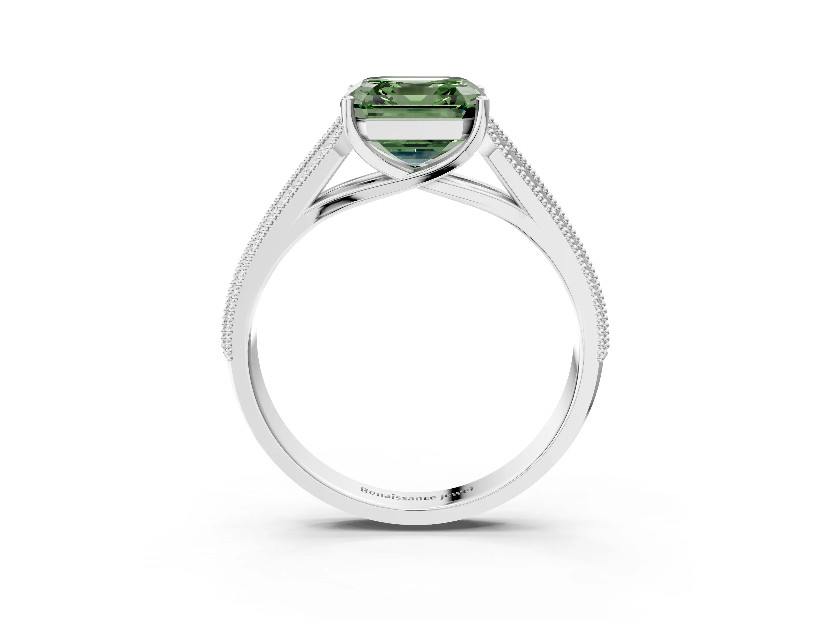 White gold Fancy Green Asscher Cut Cut Pave Split Shank Engagement Ring with Four-Prong Setting_15