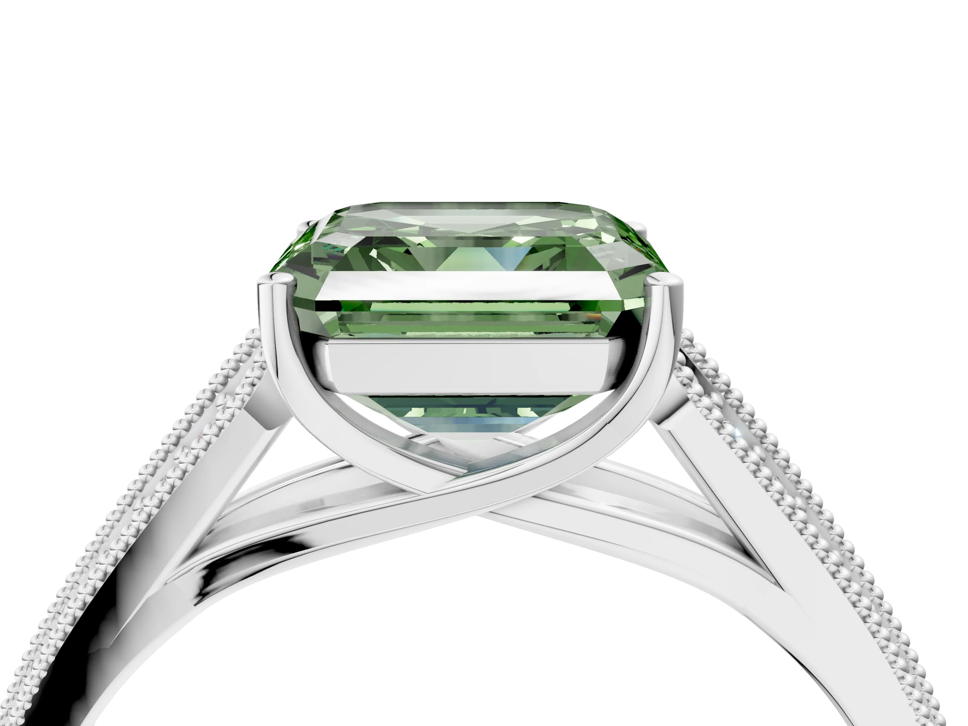 White gold Fancy Green Asscher Cut Cut Pave Split Shank Engagement Ring with Four-Prong Setting_16