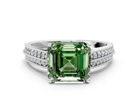 White gold Fancy Green Asscher Cut Cut Pave Split Shank Engagement Ring with Four-Prong Setting_36