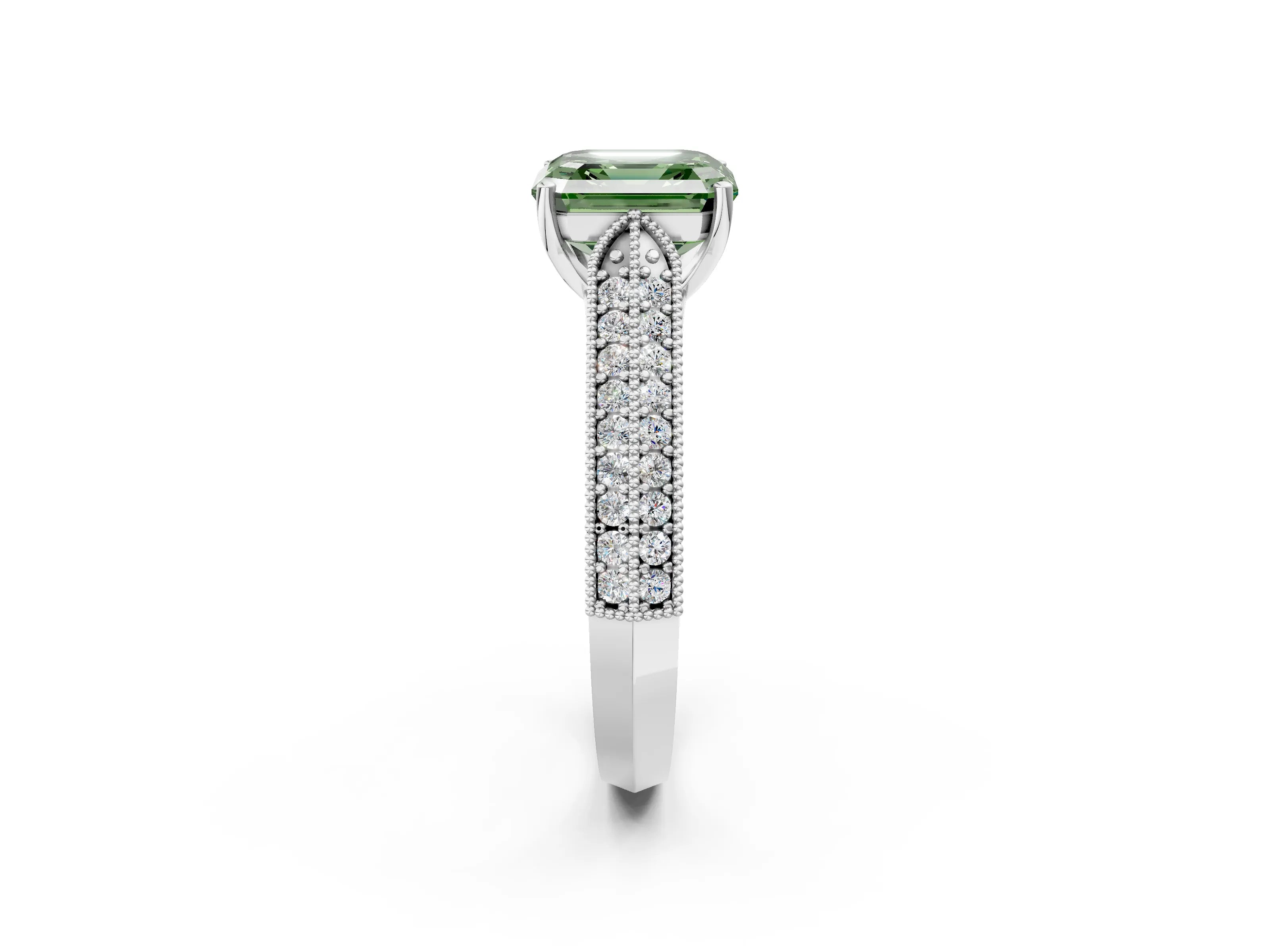 White gold Fancy Green Asscher Cut Cut Pave Split Shank Engagement Ring with Four-Prong Setting_38