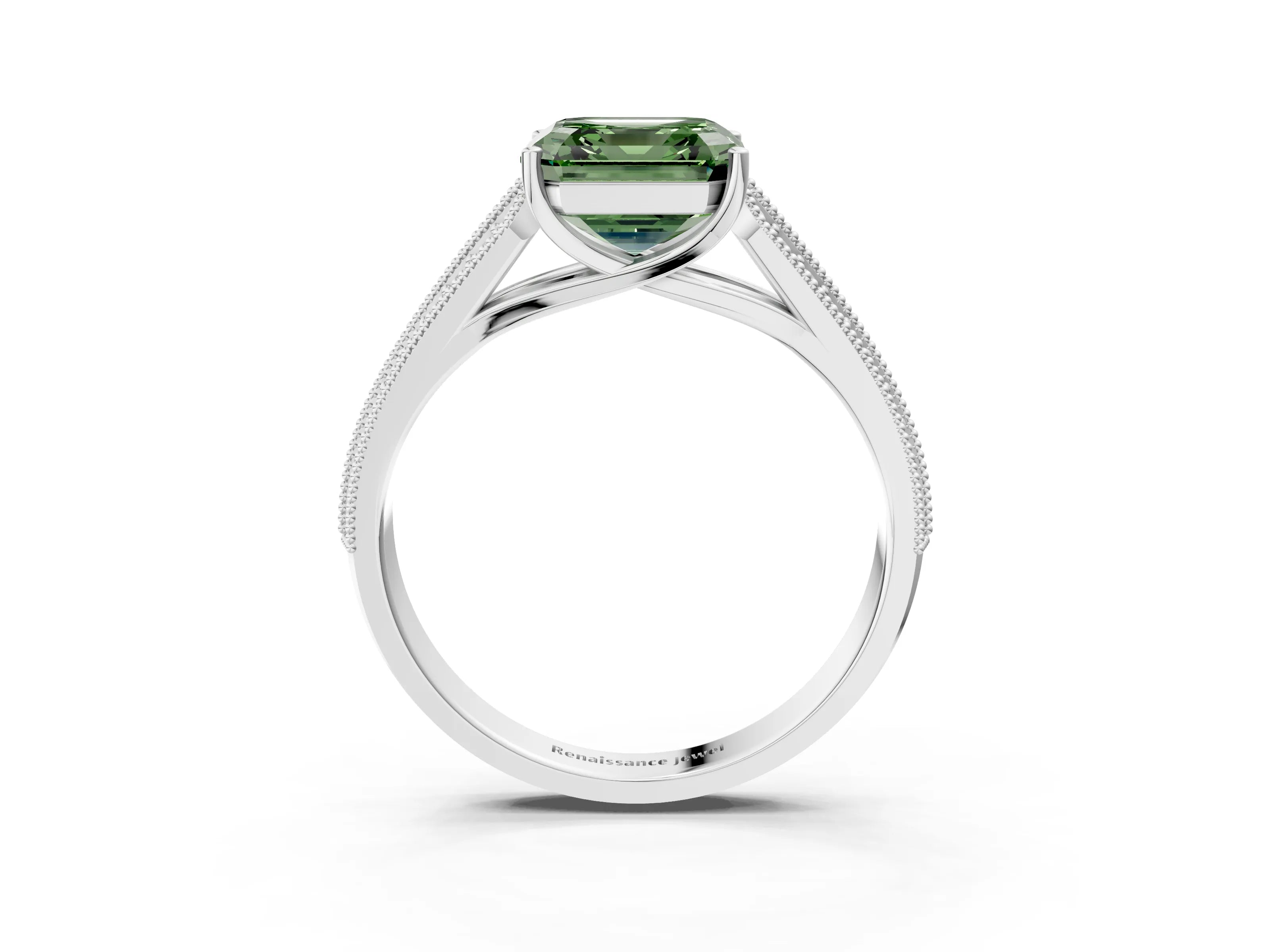 White gold Fancy Green Asscher Cut Cut Pave Split Shank Engagement Ring with Four-Prong Setting_39