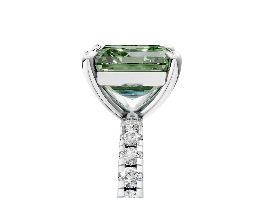 White gold Fancy Green Asscher Cut Diamond Brilliant Solitaire Ring with Pavé Band and Four-Prong Setting_29