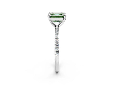 White gold Fancy Green Asscher Cut Diamond Brilliant Solitaire Ring with Pavé Band and Four-Prong Setting_2