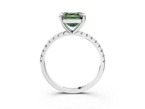 White gold Fancy Green Asscher Cut Diamond Brilliant Solitaire Ring with Pavé Band and Four-Prong Setting_3