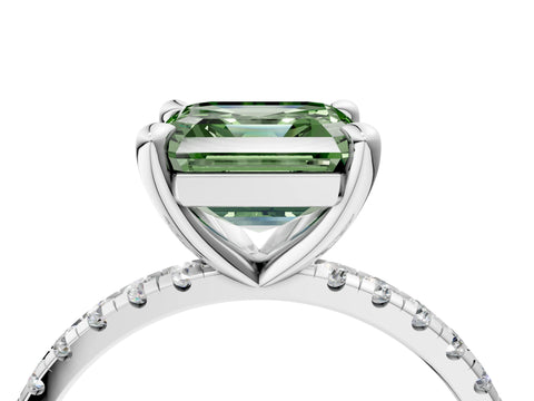 White gold Fancy Green Asscher Cut Diamond Brilliant Solitaire Ring with Pavé Band and Four-Prong Setting_4