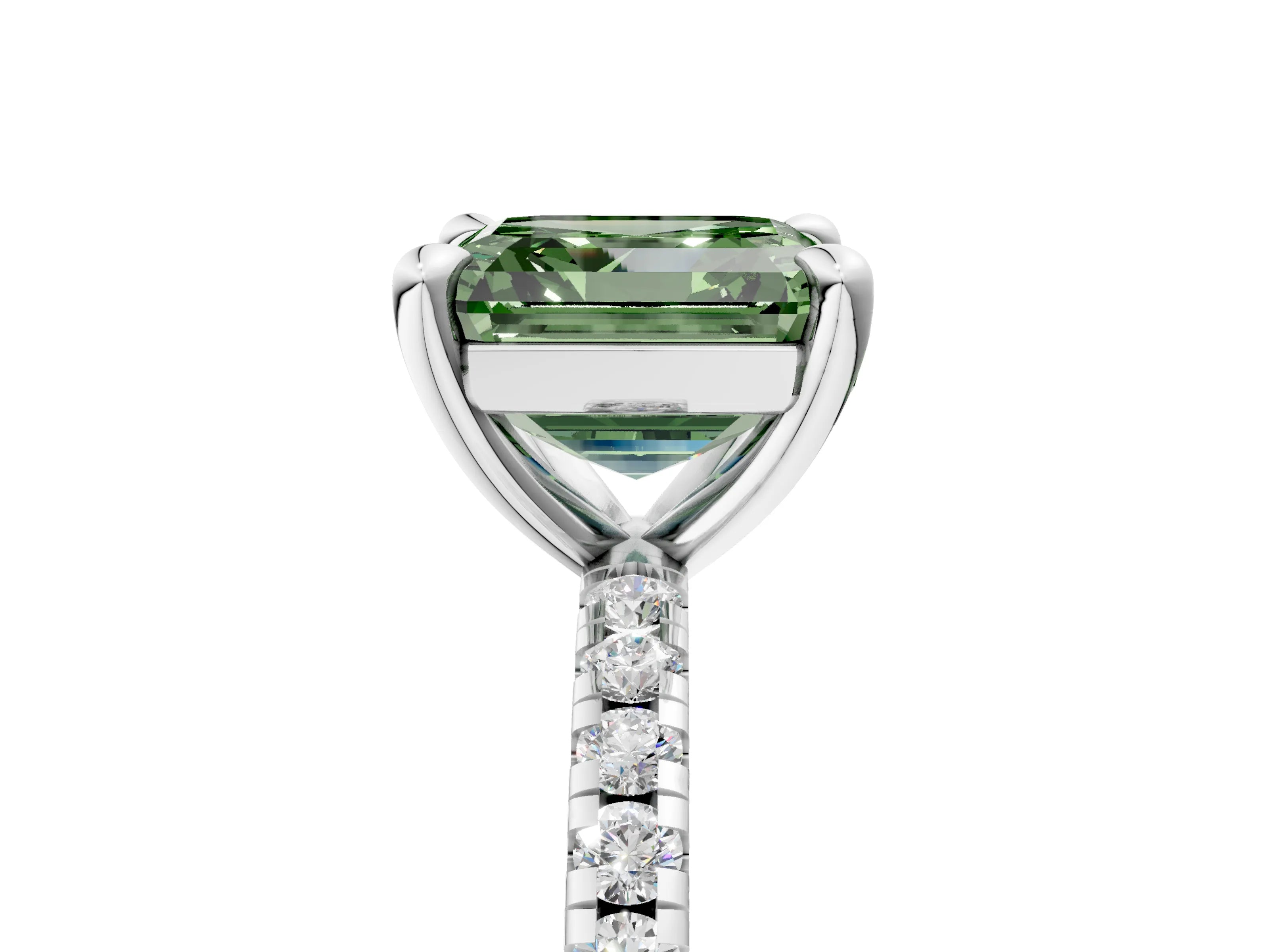 White gold Fancy Green Asscher Cut Diamond Brilliant Solitaire Ring with Pavé Band and Four-Prong Setting_5