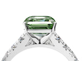 White gold Fancy Green Asscher Cut Diamond Cathedral Solitaire Ring with Round  Pavé Band_69
