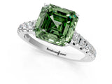 White gold Fancy Green Asscher Cut Diamond Cathedral Solitaire Ring with Round  Pavé Band_76