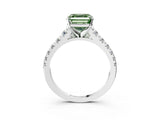 White gold Fancy Green Asscher Cut Diamond Cathedral Solitaire Ring with Round  Pavé Band_80
