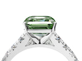 White gold Fancy Green Asscher Cut Diamond Cathedral Solitaire Ring with Round  Pavé Band_81
