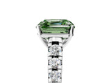 White gold Fancy Green Asscher Cut Diamond Cathedral Solitaire Ring with Round  Pavé Band_82