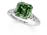 White gold Fancy Green Asscher Cut Diamond Cathedral Solitaire Ring with Round  Pavé Band_88