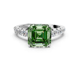 White gold Fancy Green Asscher Cut Diamond Cathedral Solitaire Ring with Round  Pavé Band_89